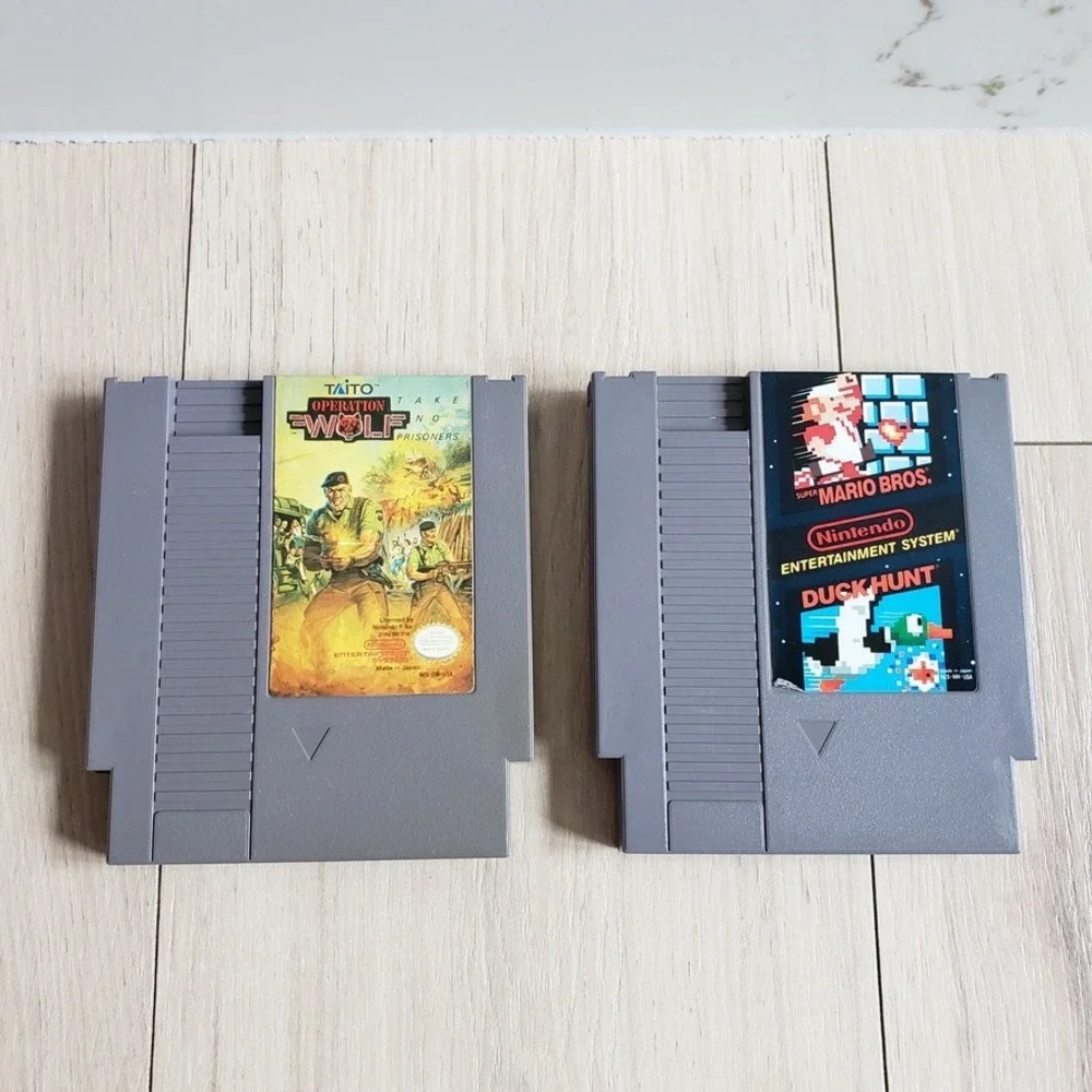 Nintendo NES Games Bundle Super Mario Bros Duck Hunt Operation Wolf Gray Retro